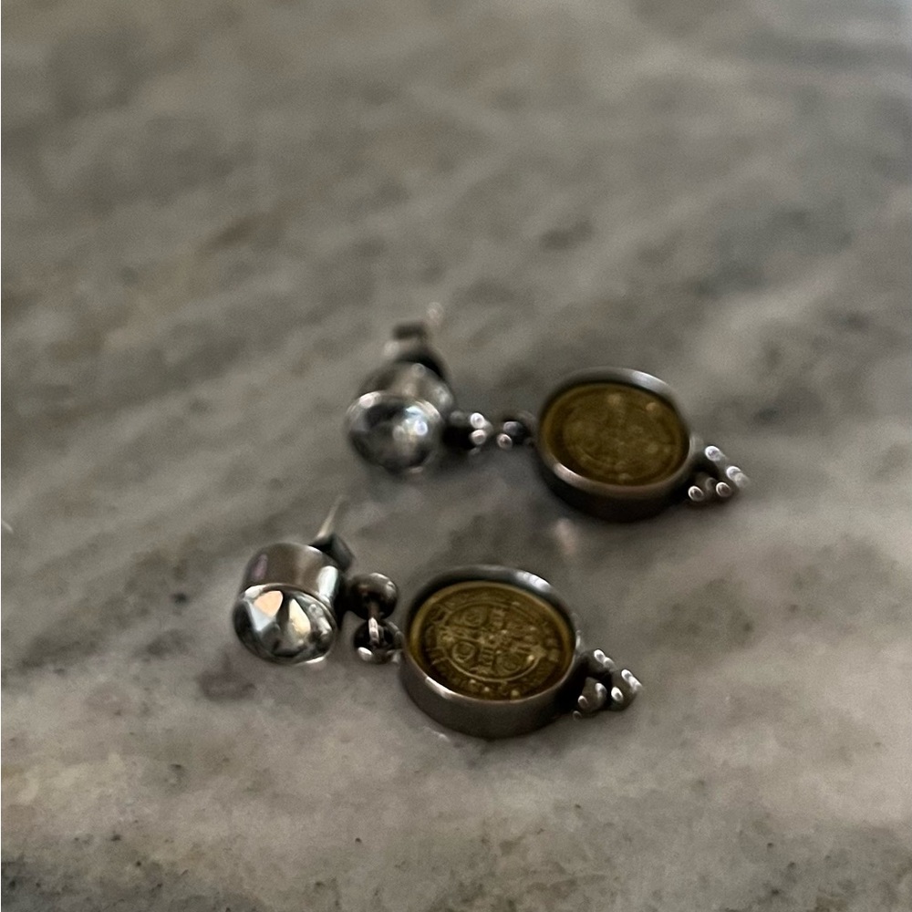 VIRGIN SAINTS & ANGELS HEMATITE LUCIA EARRINGS - Picture 3 of 6